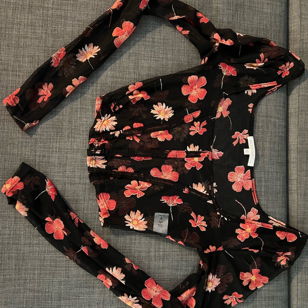 Mesh black floral blouse